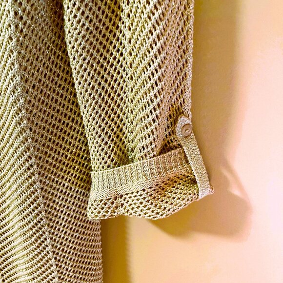 Chrochet like GOLD Sparkle lightweight all season sweater 3/4 sleeves Sz M EUC - Picture 4 of 6